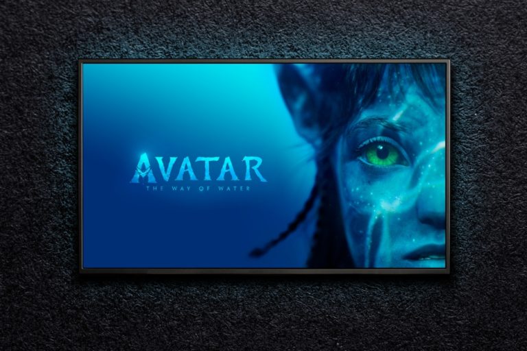 Tv,On,Black,Textured,Wall.,Tv,Screen,Playing,Avatar,The